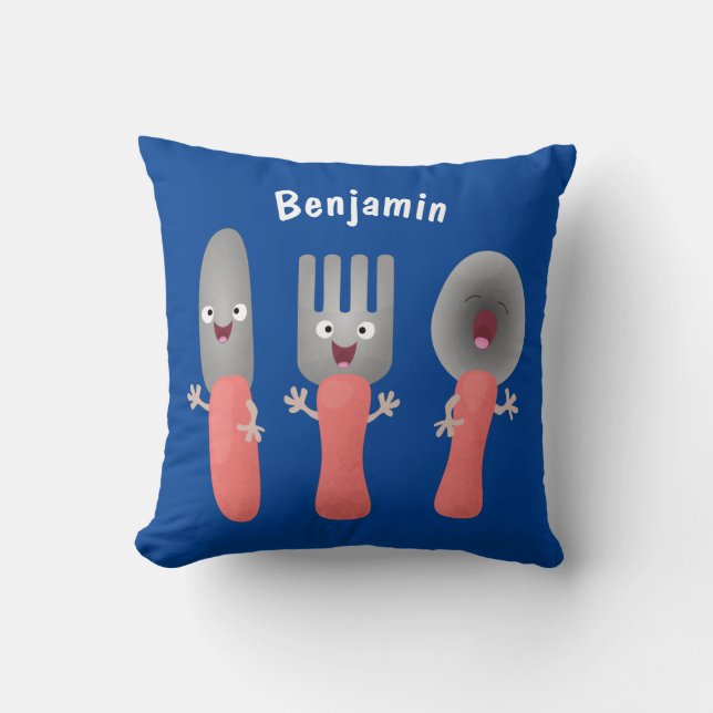 Coussin Cute fourche couteau et cuillère dessin de couvert (Recto)