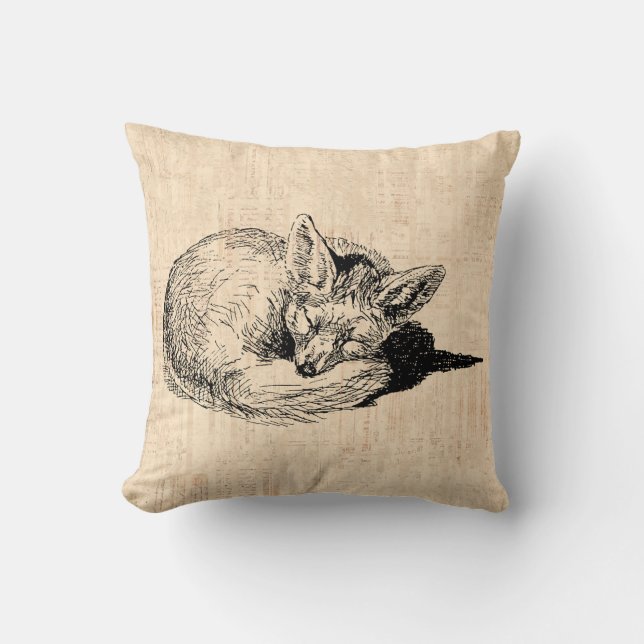 Coussin Cute Fox avec Script beige Arrière - plan Art Vint (Recto)