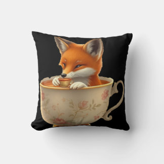 Coussin Cute fox drinking tea