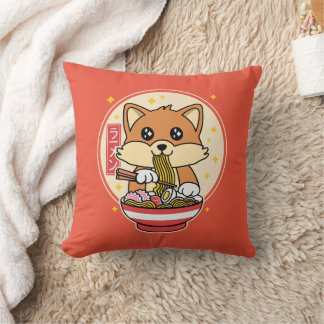 Coussin Cute Fox Manger Ramen Kawaii Japonais Cadeau alime