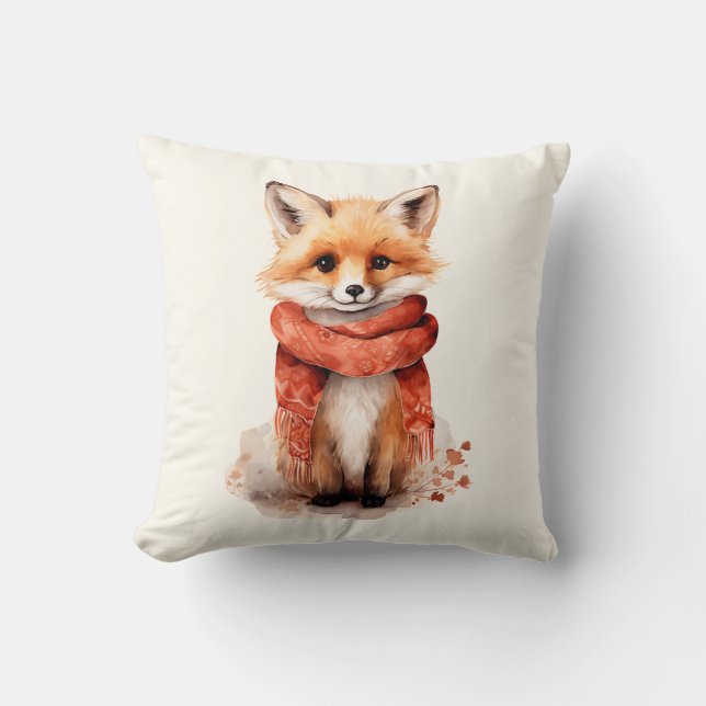 Coussin Cute Fox Pup in a Red Scarf (Recto)