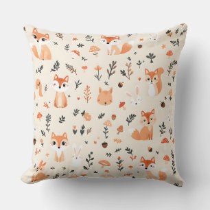 Coussin Cute Fox Woodland et Bunny Motif sur Blanc