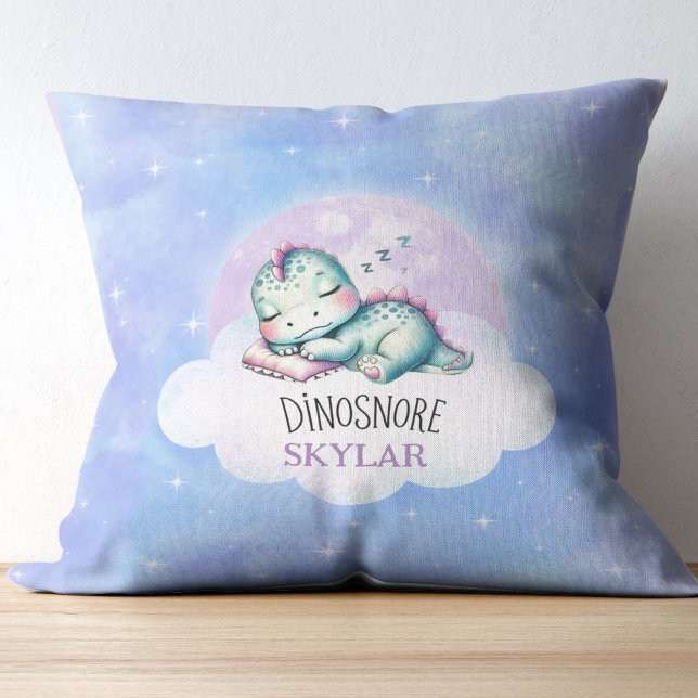 Coussin Cute Funny 'Dinosnore' Nom Personnalisé Enfants (Créateur téléchargé)