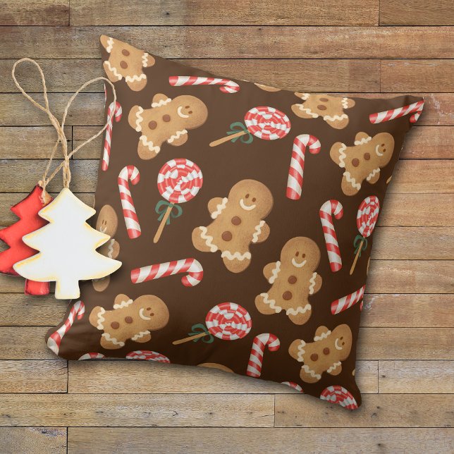 Coussin Cute Gingerbread Homme Sucres de canne de vacances (Créateur téléchargé)