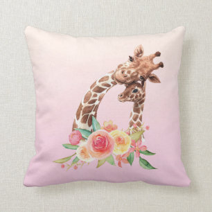 Coussin Cute Giraffe Aquarelle Maman & Bébé