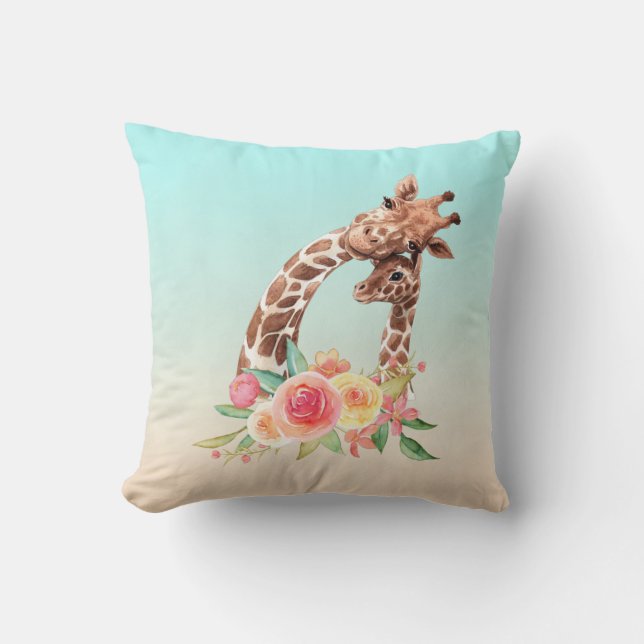 Coussin Cute Giraffe Aquarelle Maman & Bébé (Recto)