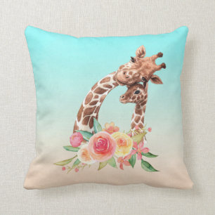 Coussin Cute Giraffe Aquarelle Maman & Bébé