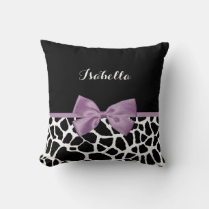 Coussin Cute Giraffe Imprimer Lavande Violet Bow Avec Nom