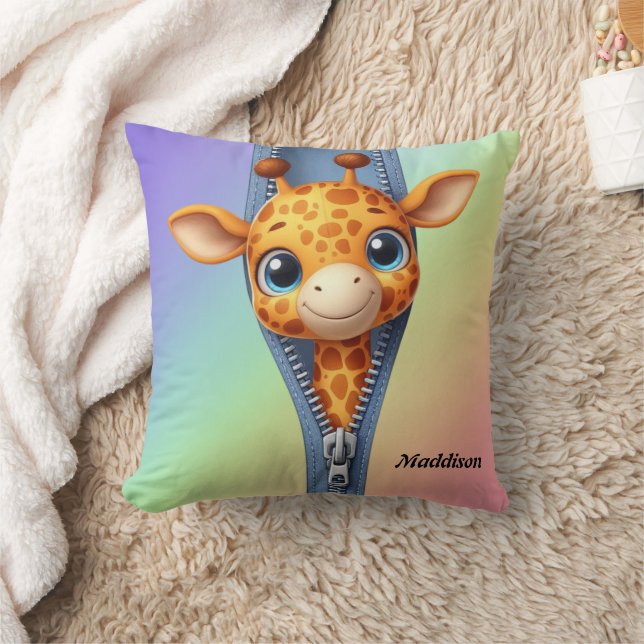 Coussin Cute Giraffe Kids Nom personnalisable (Couverture)