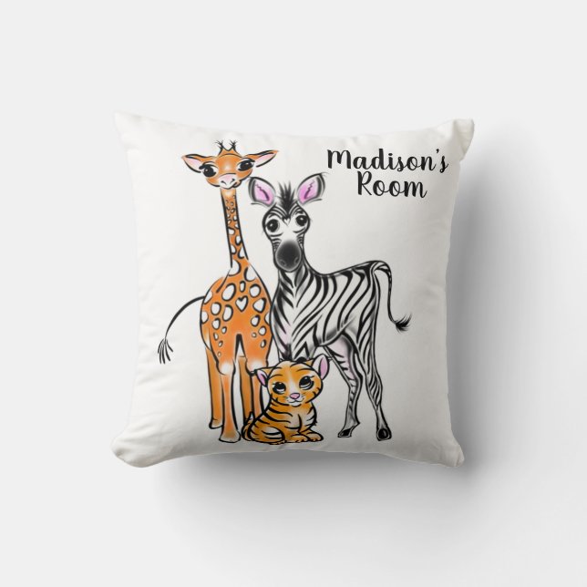 Coussin Cute Giraffe mignon Zebra mignon Tigre dessin (Recto)