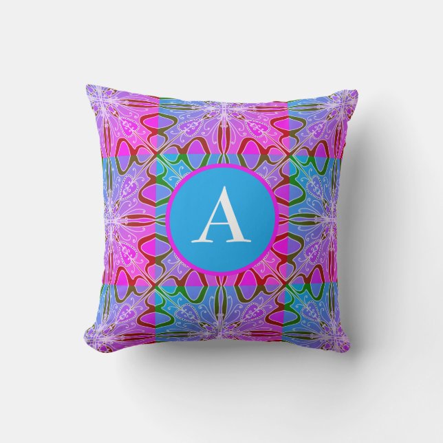 Coussin Cute Girly Whimsical Folk Art rose violet bleu (Recto)