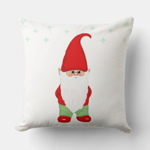 Coussin Cute Gnome et Étoiles sur Fond Blanc