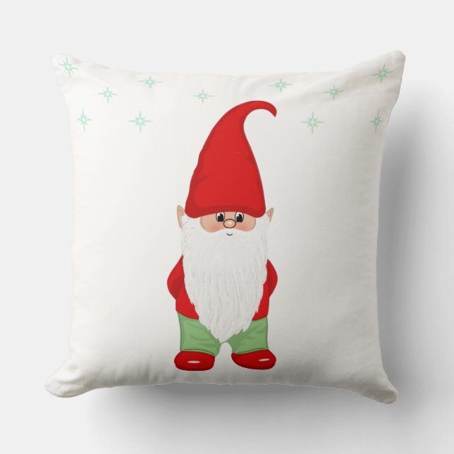 Coussin Cute Gnome et Étoiles sur Fond Blanc (Recto)