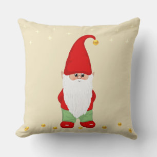 Coussin Cute Gnome, étoiles et confettis dorés sur beige