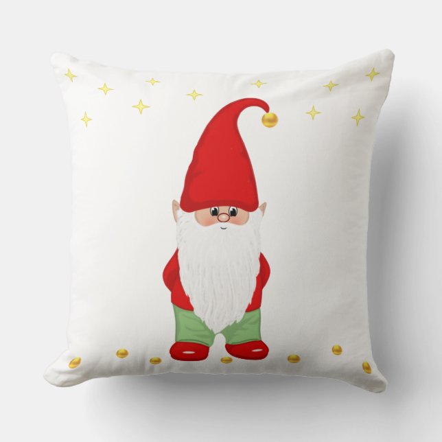 Coussin Cute Gnome, Étoiles et Confettis Dorés sur Fond Bl (Recto)