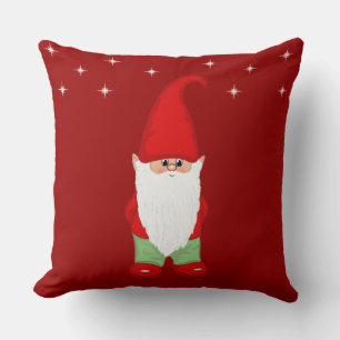 Coussin Cute Gnome sur fond rouge cramoisi