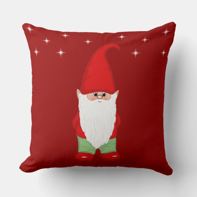 Coussin Cute Gnome sur fond rouge cramoisi (Recto)