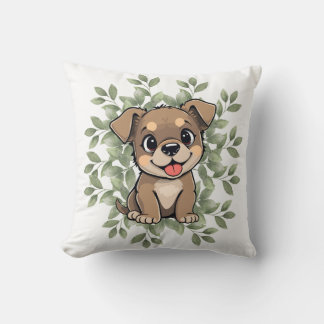 Coussin Cute Green Puppy Pillow – Minimal Nature Dog Decor