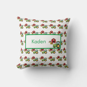 Coussin Cute green tractor and red barn personalized
