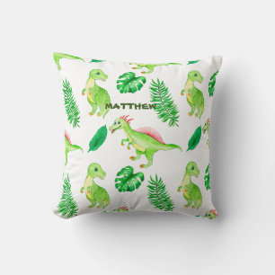 Coussin Cute Green Watercolor Jungle Dinosaur Pattern
