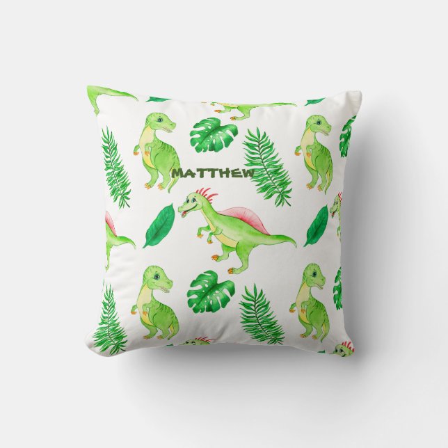 Coussin Cute Green Watercolor Jungle Dinosaur Pattern  (Recto)