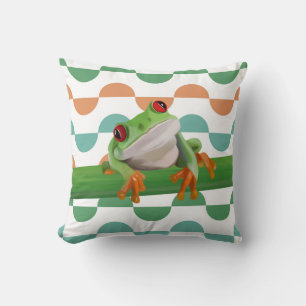 Coussin Cute grenouille à arbre rouge coloré géométrique