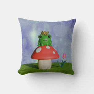 Coussin Cute grenouille caricaturale portant une couronne 
