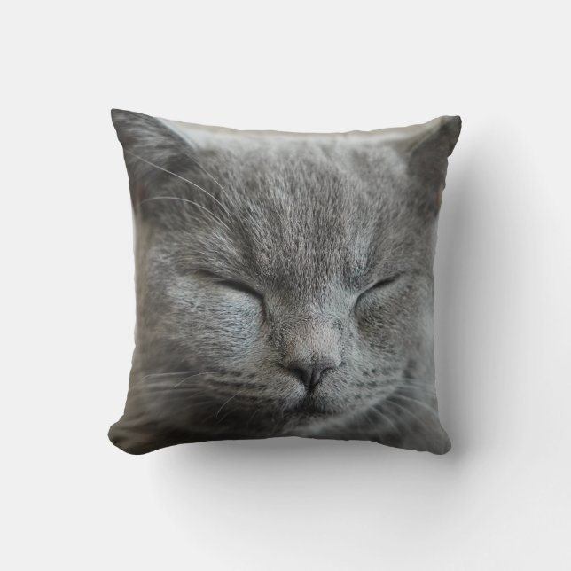 Coussin Cute Grey Kitty visage Photo Jeu d'oreiller (Recto)