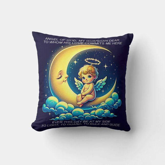 Coussin Cute Guardian Angel Cherub et Moon Expressionist (Recto)