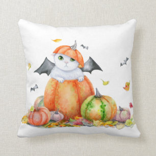 Coussin Cute Halloween Chat en Citrouille