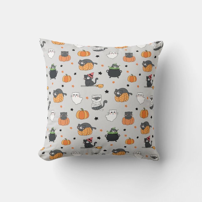 Coussin Cute Halloween Chats et Fantômes Motif (Recto)