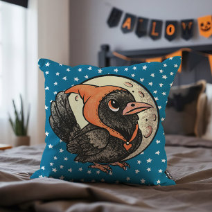 Coussin Cute Halloween Corbeau En Costume Orange Étoiles L