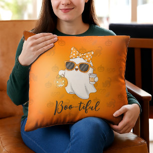 Coussin Cute Halloween Ghost Citrouille épice personnalisé