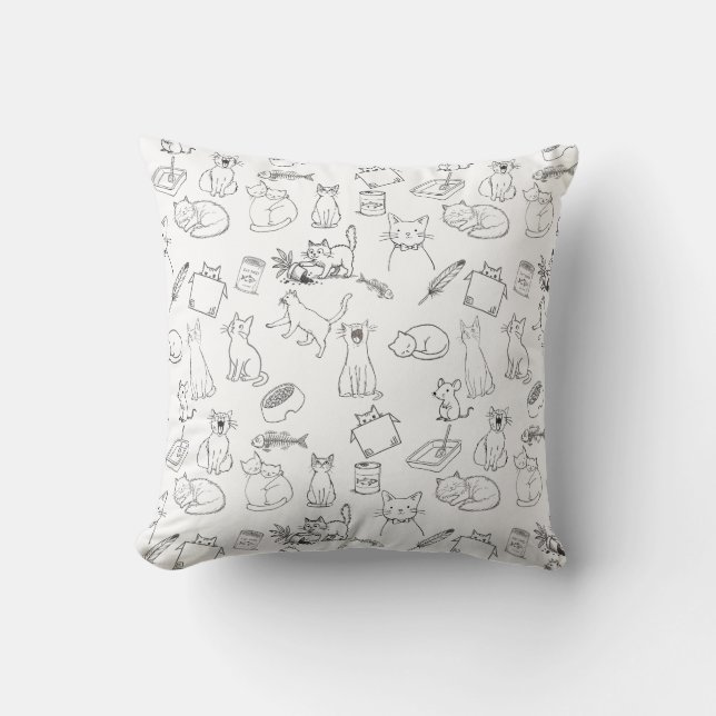 Coussin Cute Hand-Drawn Cat Doodles (Recto)