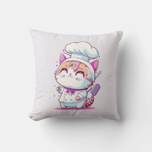 Coussin Cute Happy Baker Pâtisserie Chef Chat Kitten  