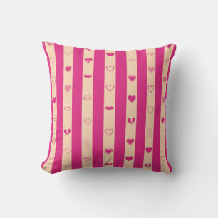 Coussin Cute Heart Modern Hot Pink Stripe
