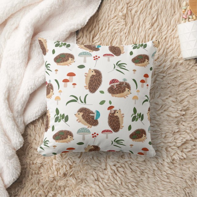 Coussin Cute Hedgehog Mushrooms Woodland Animal Kids (Couverture)