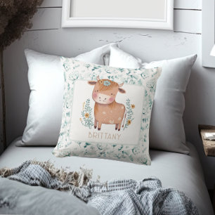 Coussin Cute Highland Cow Boho Floral Custom