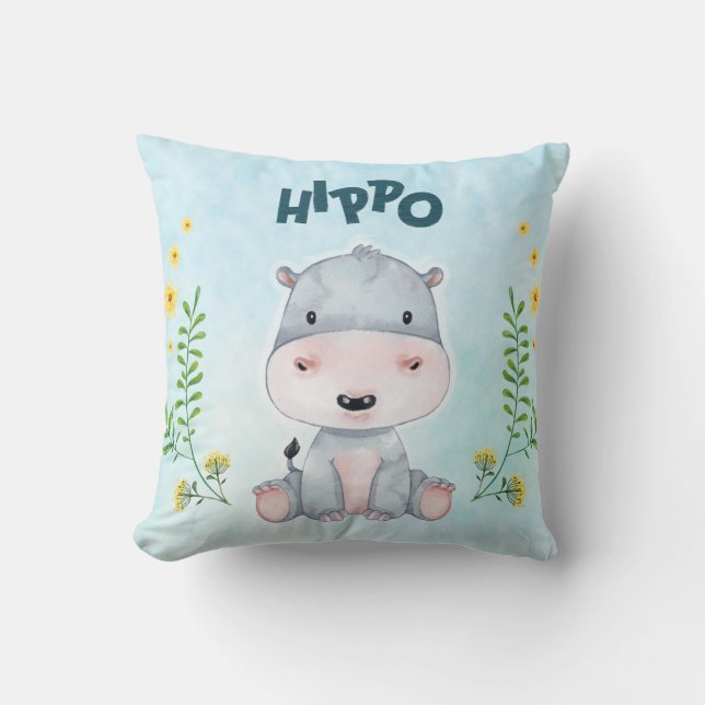 Coussin Cute Hippo Nursery Room (Recto)