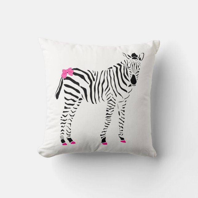 Coussin Cute Hot Rose et Black Girly Zebra avec le nom (Recto)