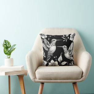 Coussin Cute Hummingbird noir et blanc