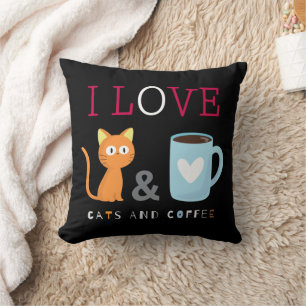 Coussin Cute I Love Cats and Coffee Black