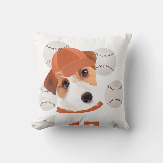 Coussin Cute Jack Russell Chien Baseball Jersey et Balls (Recto)