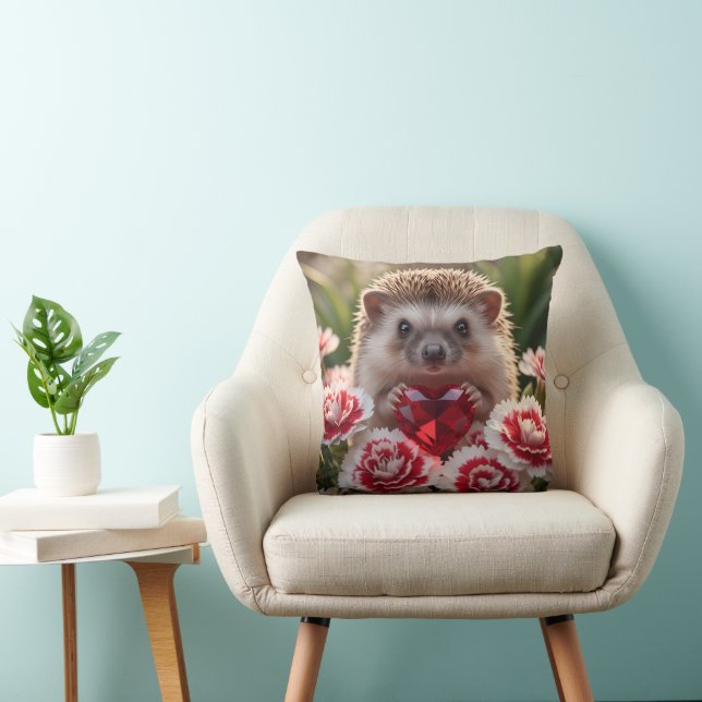 Coussin Cute January Hedgehog with Garnet Heart (Chaise)