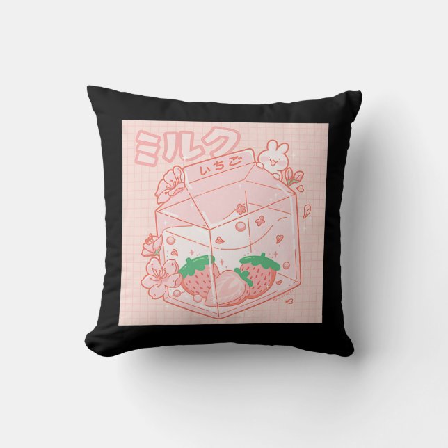 Coussin Cute Japanese Kawaii Anime Aesthetic Pink Strawber (Recto)
