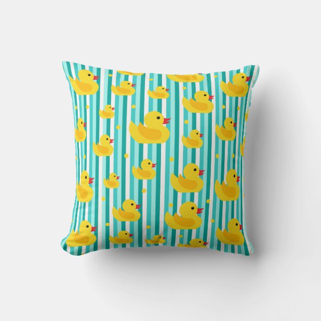 Coussin Cute Jaune Canards En Caoutchouc Bleu Rayures Sall (Recto)