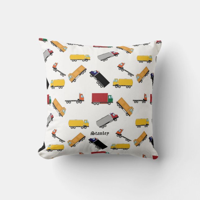 Coussin Cute Jaune Noir Personnalisé Motif de Camion (Recto)