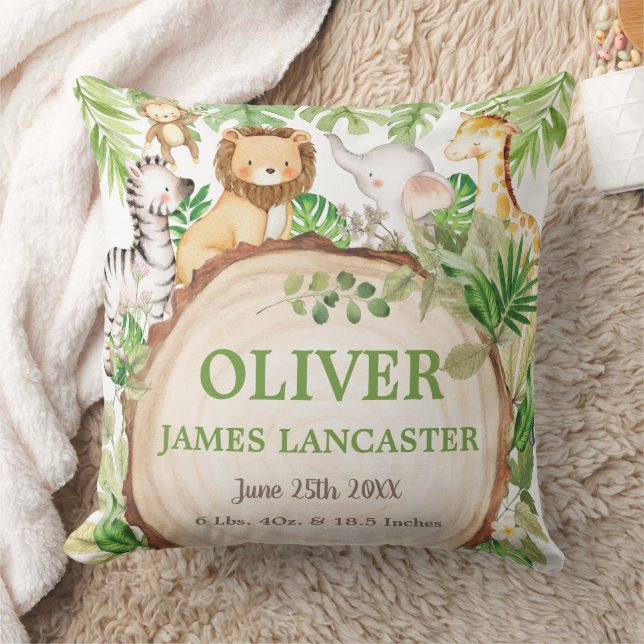 Coussin Cute Jungle Animaux Safari Green Boy Nursery (Couverture)