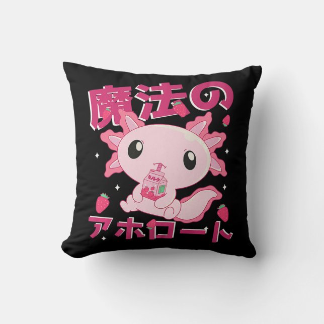 Coussin Cute Kawaii Axolotl Strawberry Milk Shake Japanese (Recto)