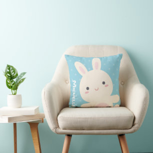 Coussin Cute Kawaii Bunny Blanc Pastel Blue Kids Nursery